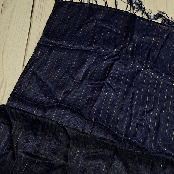 Navy Gold Metallic Fringe Scarf - Picture 5 of 6